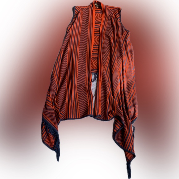 Orange & blue sweater shawl vest with fringe. Clemson or Hippie by SAY WHAT? - Picture 2 of 8